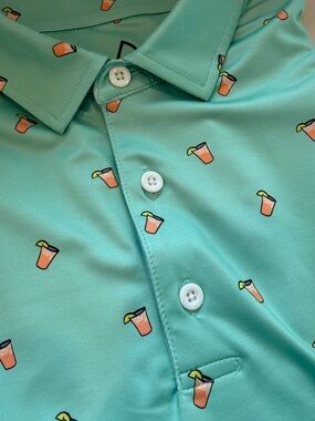 Men’s Mint Polo Shirt with Pink Drink Motif